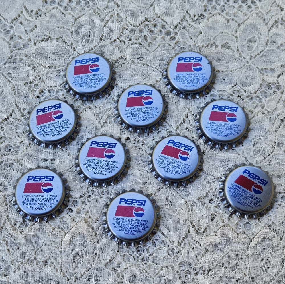 10 Soda Bottle Caps Pepsi Metal Caps for Crafting or Collecting